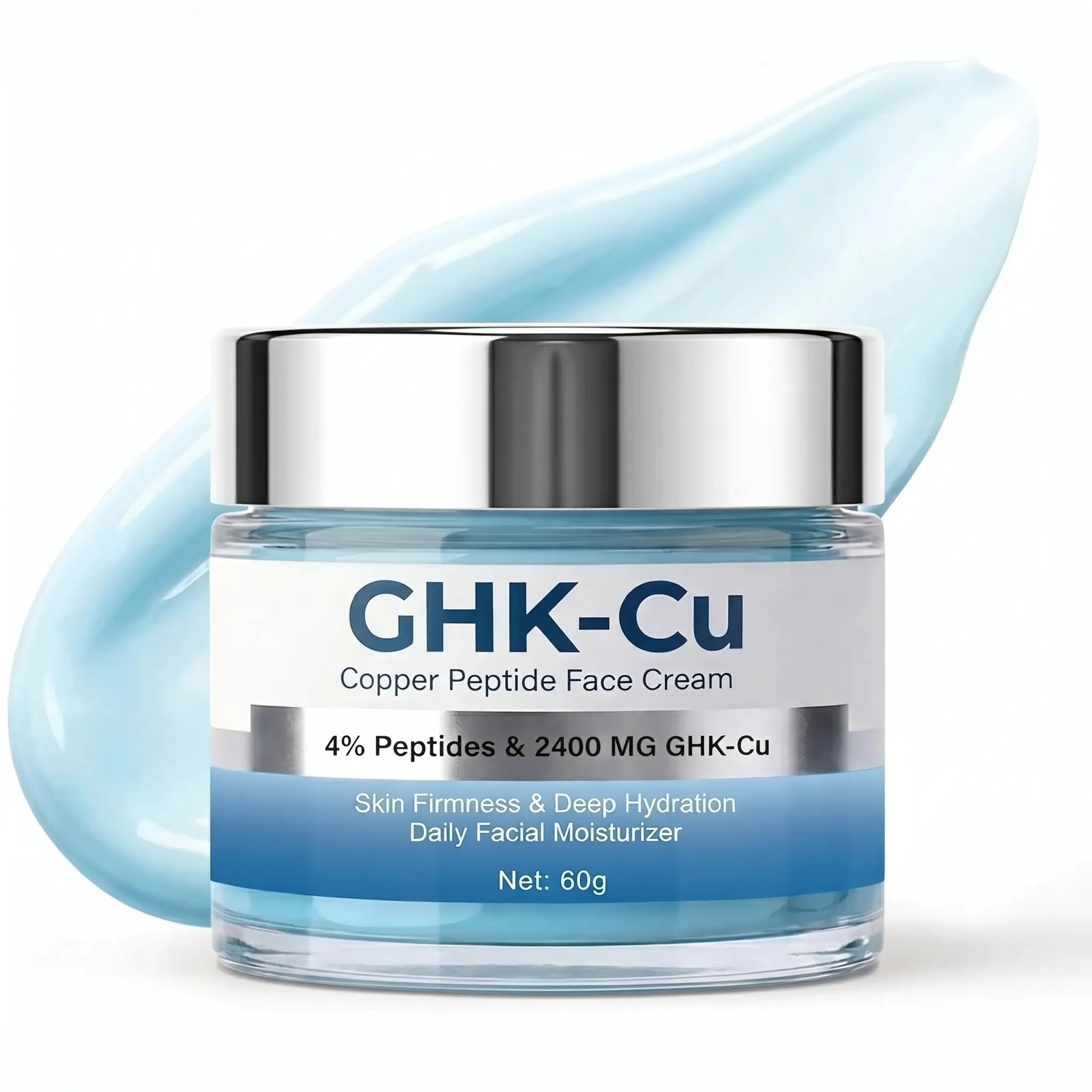 GHK-Cu Copper Peptide Face Cream, 2400mg GHK-Cu Complex 4% Bioactive Peptide Formula, Hydrating Moisturizer for Face & Neck, Boost Skin Resilience & Suppleness, Suitable for Men & Women, 60g