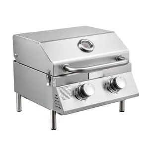Tabletop Gas Grill 2-Burner Portable Propane Grill Stainless Steel Outdoor Ideal For Balcony Patio Backyard Camping And Picnics, Compact Lightweight Design With Even Heat Distribution, Adjustable Flame, Easy Clean Grates