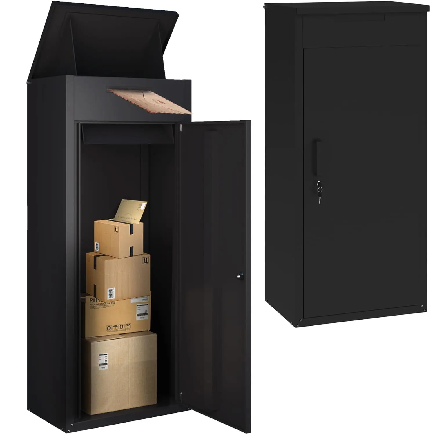 YODOLLA Package Delivery Box for Outside, Lockable Anti-Theft, Waterproof Weather Resistant Full Metal Frame for Porch Fence (Black)