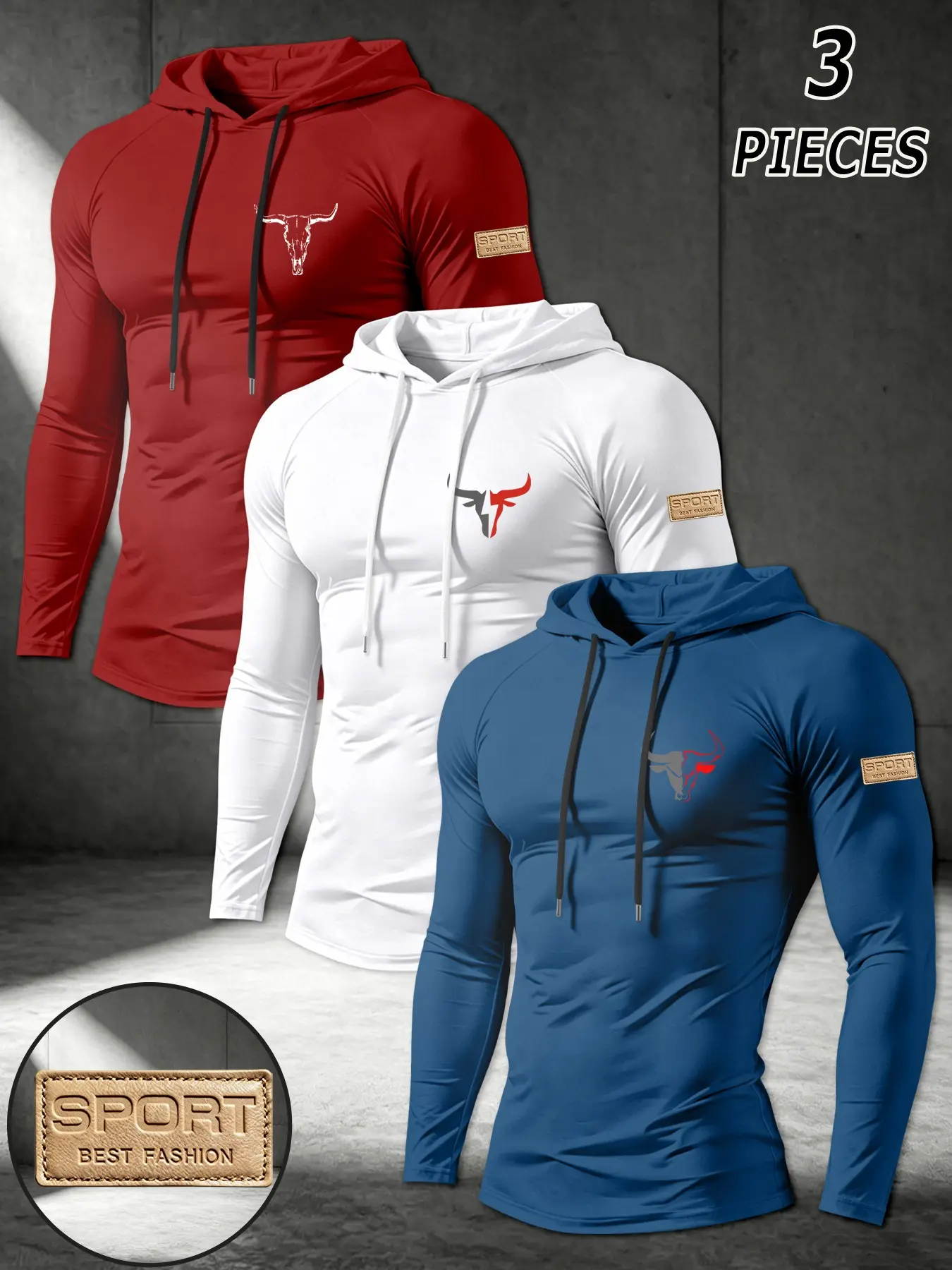 Men's Bull Print Long Sleeve Hooded Top, Breathable Comfort Sportswear, Ideal for Basketball and Football Training, Daily Wear, Breathable Sports Hoodie, Athletic Tops, Breathable Hoodies, Athletic Clothing, Athletic Apparel