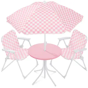 Best Choice Products Kids Outdoor Table and Chair Set with Umbrella, 3-Piece Foldable Toddler Picnic Set Ages 2-5