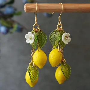 1 Pair of Simple Lemon Style Pendant Stud Earrings, Elegant Women'S Earrings Accessories