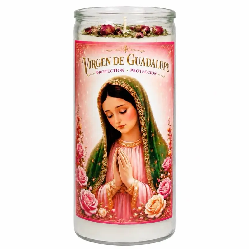 Virgen de Guadalupe Protection (Protección) | 14-Day Prayer Candle | White Wax