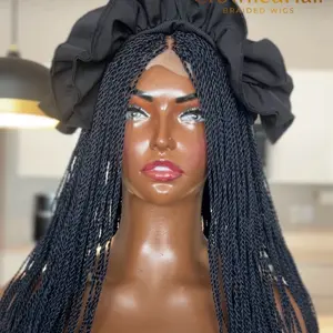 Microtwist Glueless Braided Wig - 33 Inches 2x6 Closure Midnight Black Handmade Premium Fiber Ready to Ship Natural Elegant Look