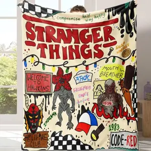 Stranger Things Season 5 and Collage Flannel Blanket,weighted blanket, Soft Warm Cozy, Comfy Blankets, Iconic Characters and Demogorgon Art, Ideal Gift for Netflix Fans