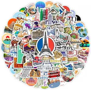 100 Pcs Waterproof Vinyl Map Water Bottle Phone Case Laptop Decals, Travel Stickers for Girls Vintage Aesthetic