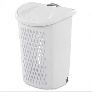 Ultra Wheeled Hamper Plastic Adult White with Durable Wheels and Easy Carry Handle for Laundry