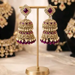 Double layer polki jhumka earrings