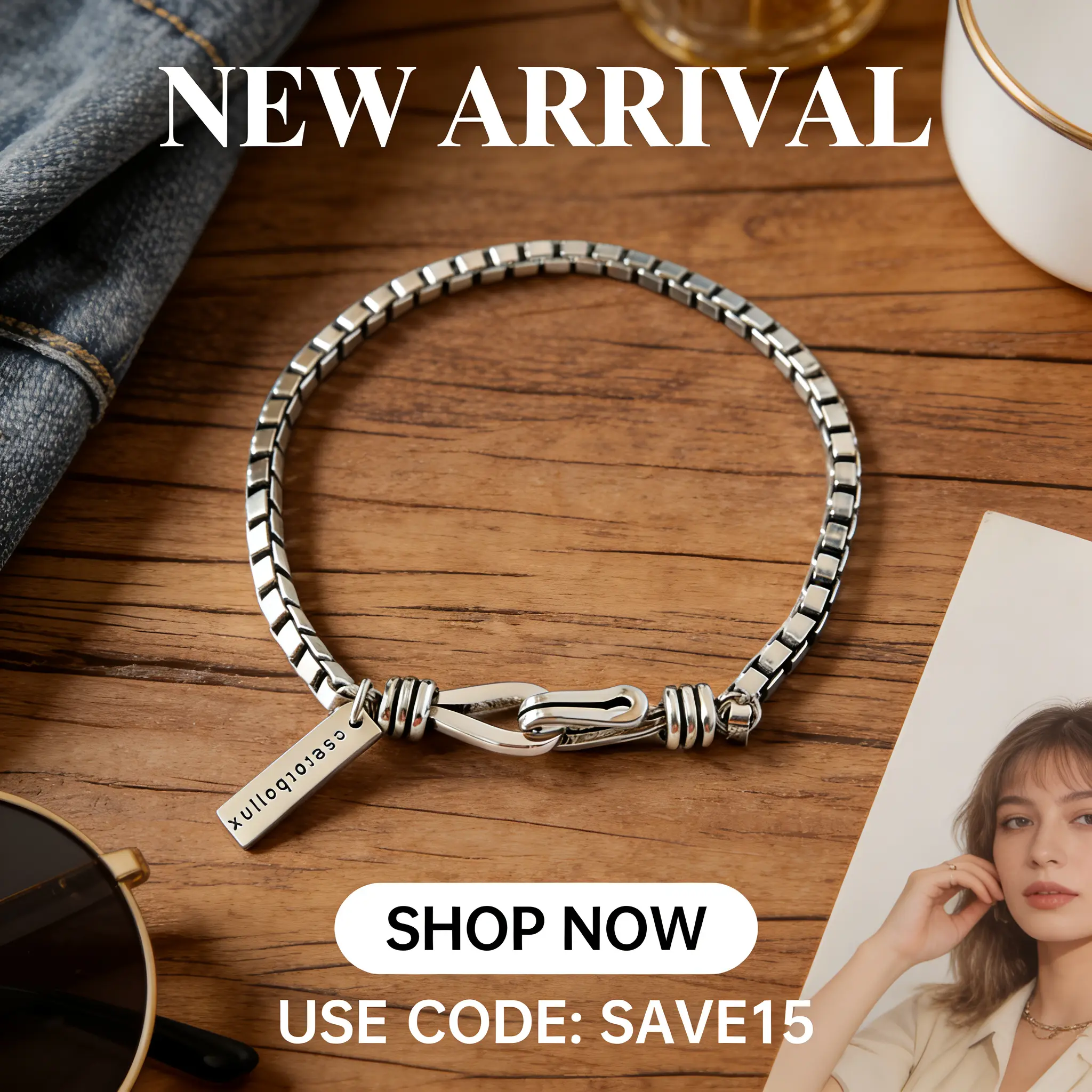 Vintage Box Chain Bracelet with Cross Charm - Unisex Fashionable Chain Bracelet, Stylish Accessory for Daily Wear & Social Occasions, Chain Bracelets, Fashionable Bracelet