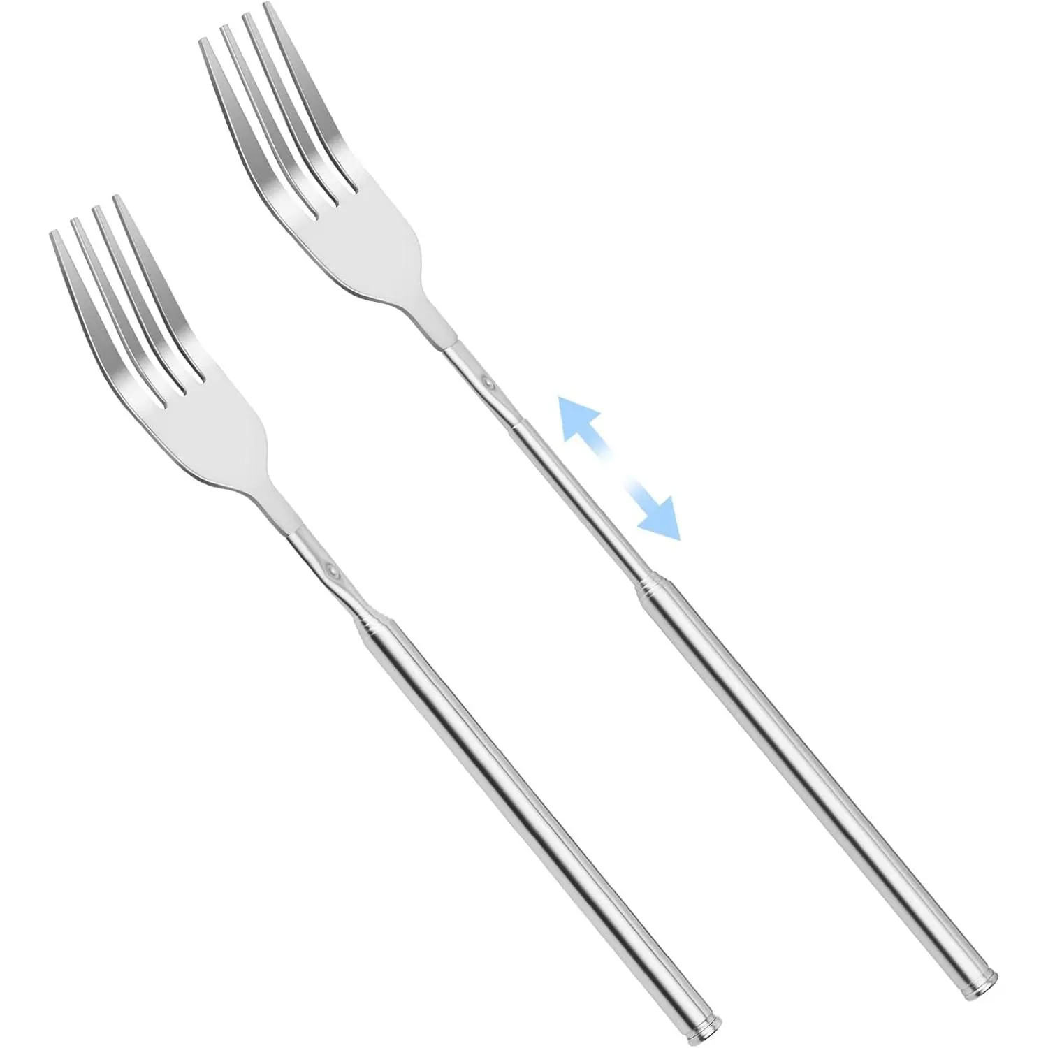 2 count Extendable Fork, Telescopic Stainless Steel Fork Set, Expandable Extension Spoon to 25.43 In Tableware, for BBQ Dinner Fruit Dessert