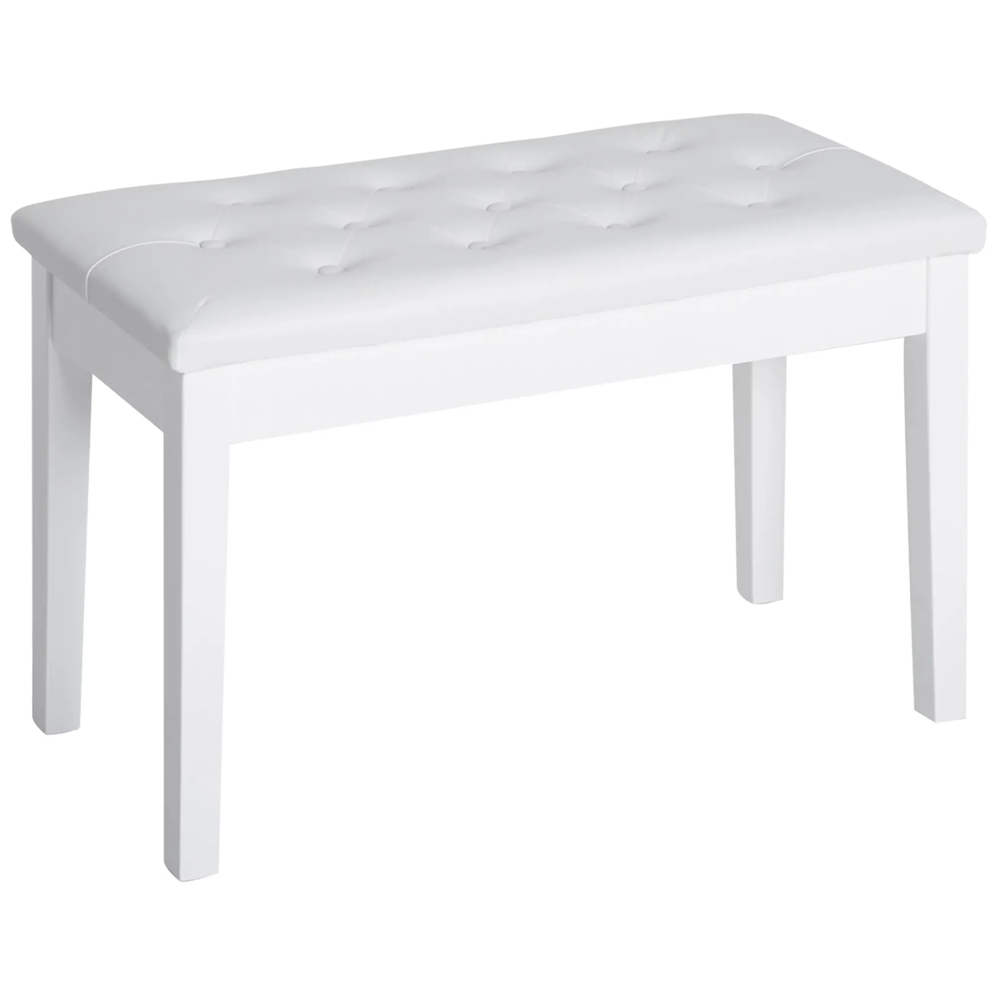 Piano Bench – White. Duet Piano Chair with Faux Leather Padded Cushion & Wooden Frame. Button Tufted Keyboard Bench. Seats 1-2 Players