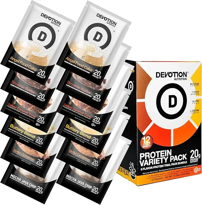 Devotion Nutrition Protein Variety 12-Pack Bundle – Gluten Free, Keto Friendly, No Added Sugars, 1g MCT, 20g Whey & Micellar Protein per Serving