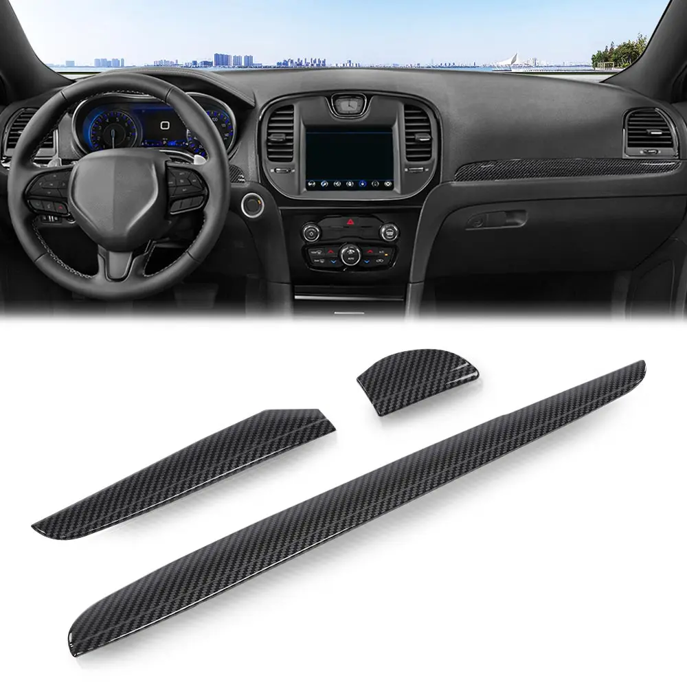CROSSDESIGN Sturdy Carbon Look Central Control Dashboard Cover Trim Bezels, Automobile Decals, Vehicle Accessories, Car Interior Molding Auto Parts for 11+ Chrysler 300, Accessories for Car