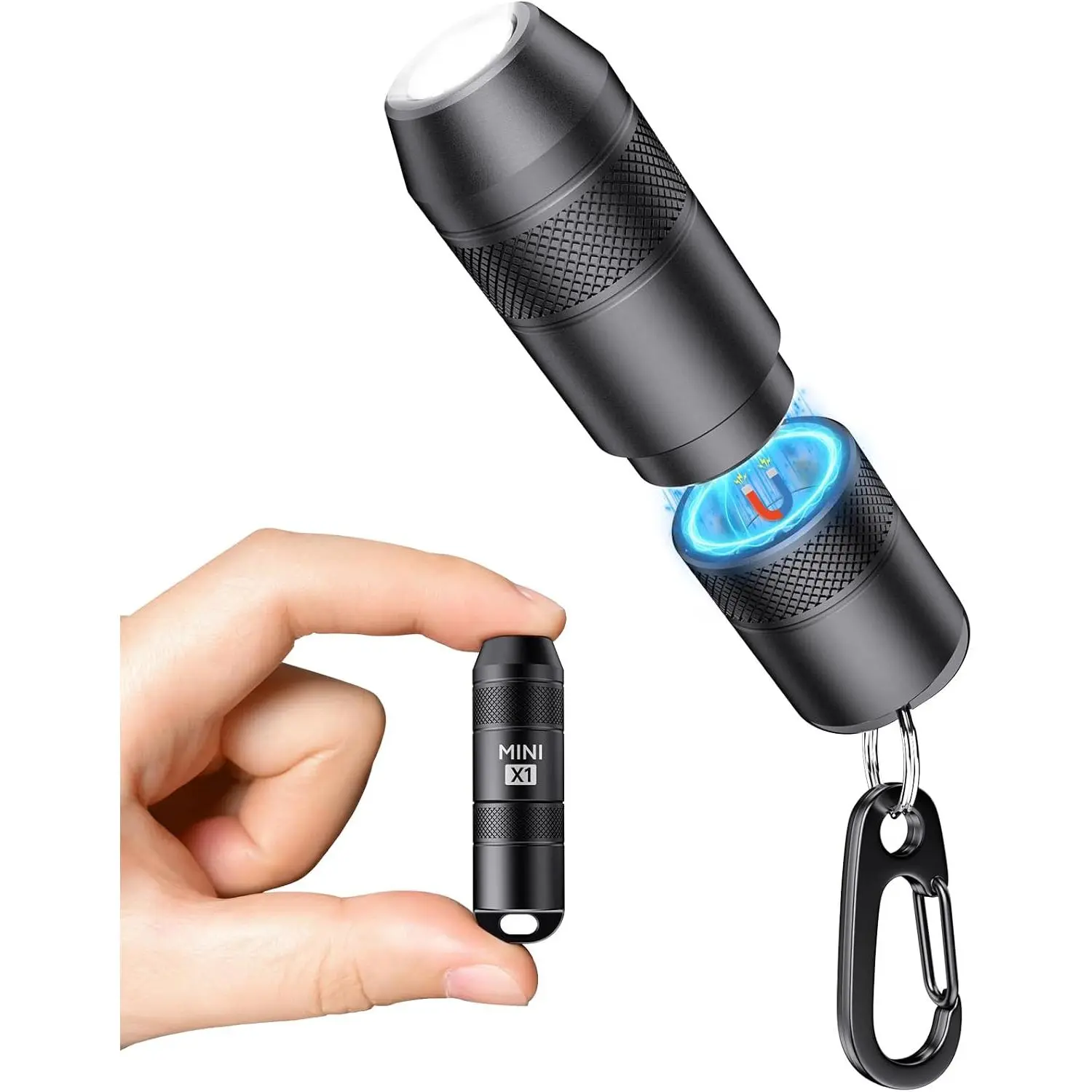 Mini X1 Rechargeable  Flashlight - Quick Release,  Base, USB-C  Charge, Mini EDC Key Ring Light, 100 Lumens Compact Flashlight, Black