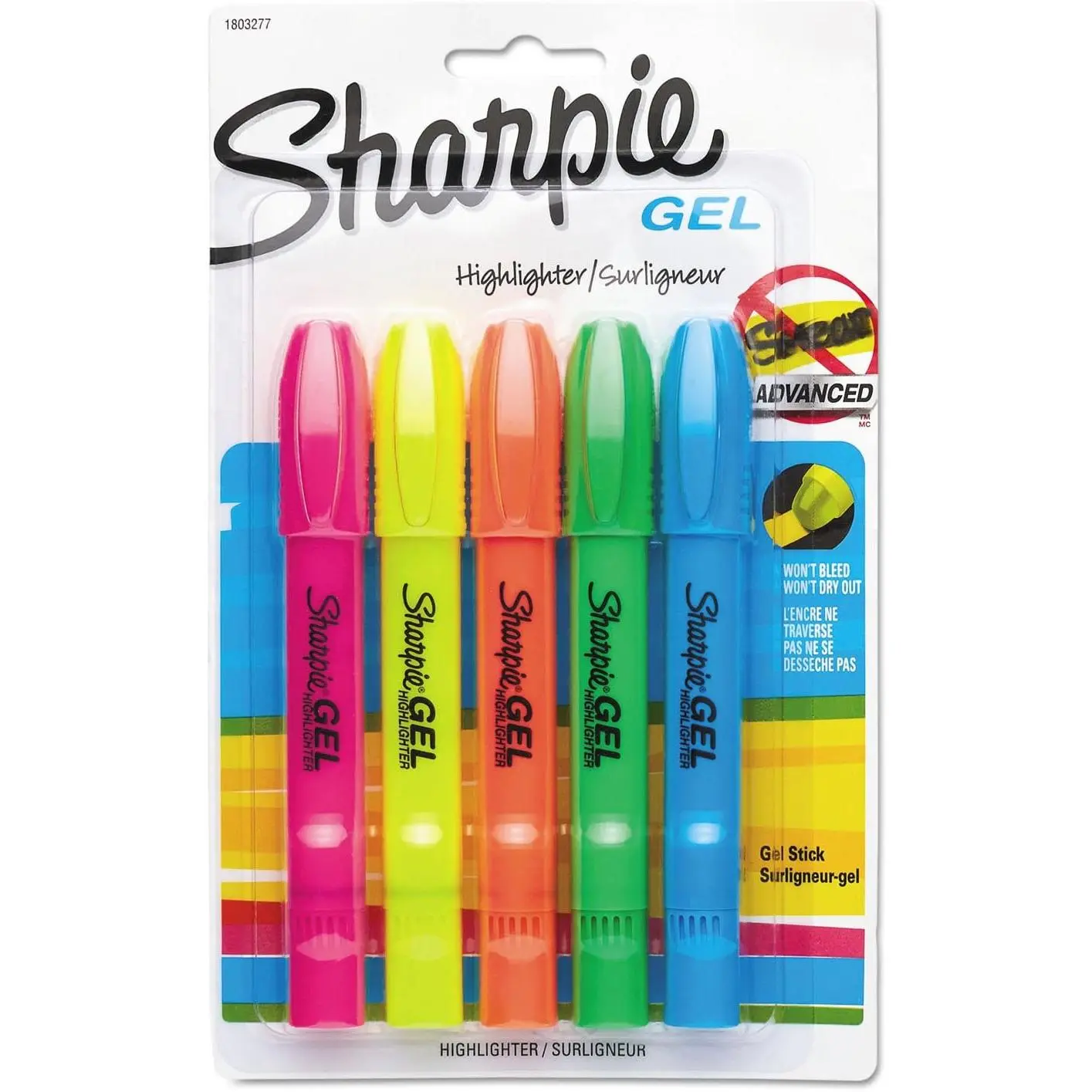 Sharpie Gel Highlighters, Assorted Colors, Smear-Resistant, Bullet Tip, 5 Count - No Bleed, Won't Dry Out