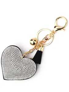 New DIY Jewelry Small Perfume Heart Rhinestone Leather Keychain Crystal Embellished Heart Fringe Bag Charm, Elegant All Seasons Accessory