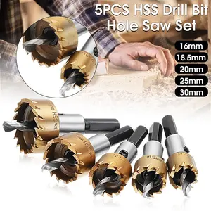 5 Pack High Speed Steel  Drill Bit Hole Saw Set Stainless Steel Metal Alloy Kit Drill Bit Hole Saw Tooth Kit, Stainless Steel Metal Cutter, Cobalt Opener Cutting Tool for Wood, Alloy Kit