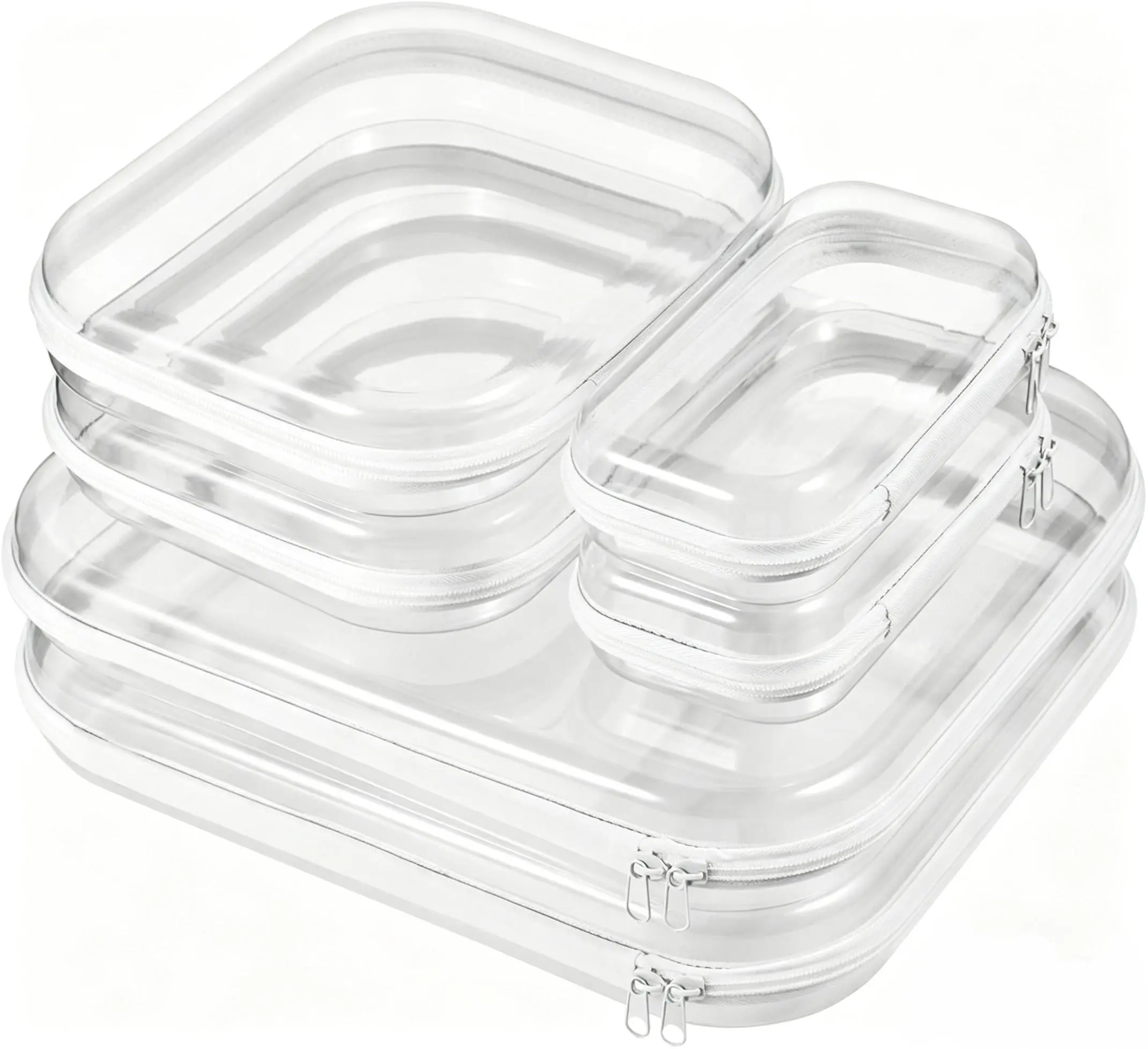 6/3 Pack Clear Hard Shell Zipper Case, Hard Plastic Zipper Pouches (2 Large, 2 Medium,2 Small), Diaper Bag Storage Organizer Box, for Travel of Makeup Bag, Toiletry Bag, Electronics & Toys, Good Gifts