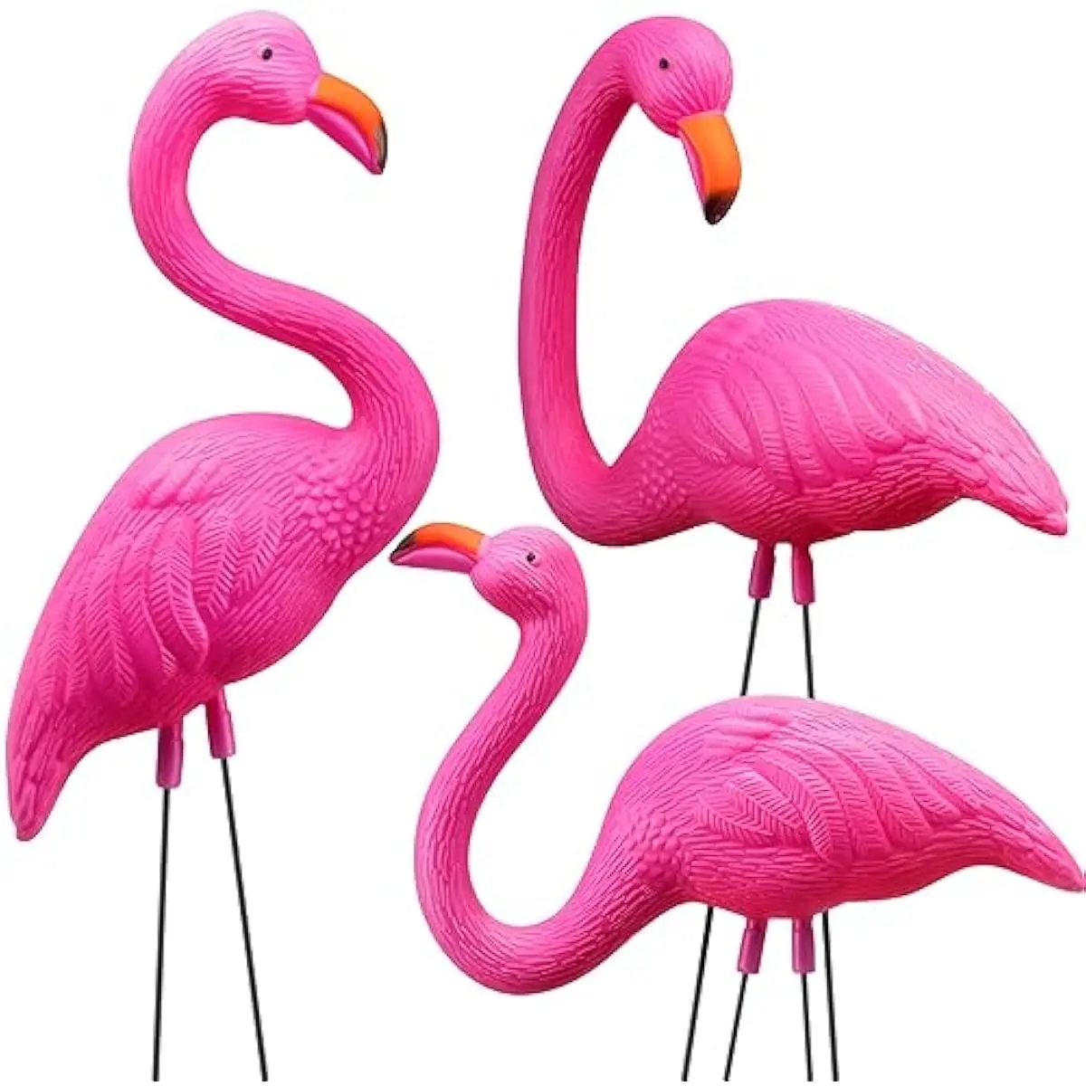 3 Pack Large Pink Flamingo Yard Decorations, Medium Plastic Lawn Flamingo Ornament Stakes with Rubber Coating Metal Legs for Yard, Garden, Luau Party Gift (11in x 20in)