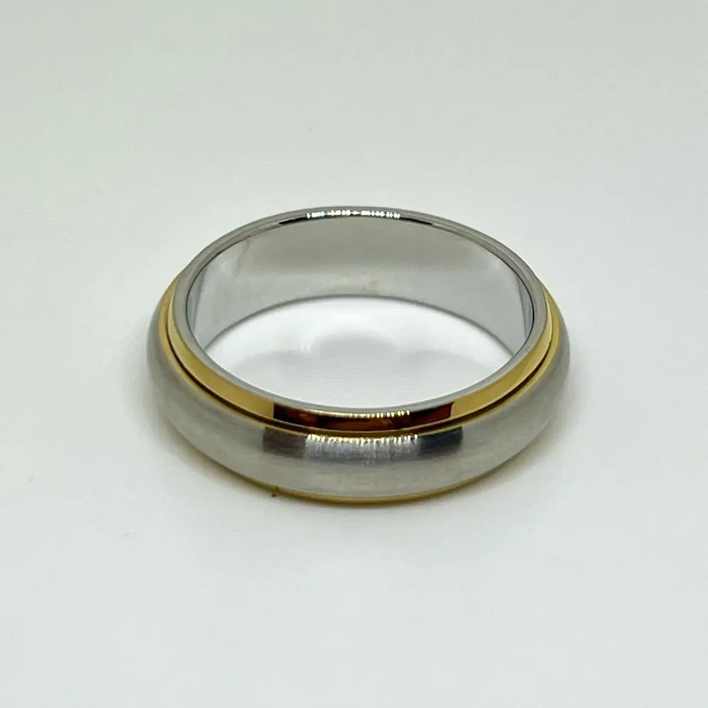 Stainless Steel Two Tone Spinner Ring – Silver and Gold Tone Spinning Fidget Band
