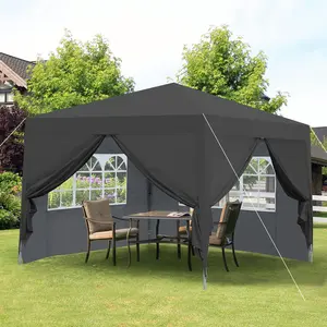 10x10Ft Outdoor Pop Up Gazebo Canopy Tent, Featuring Removable Zippered Sidewalls, 2 Windowed Sidewalls and 4 Weight Sandbags for Camping Hiking