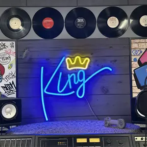 King Neon Sign, Blue Letter LED Neon Light, Crown LED Sign, Adjustable Lighting, Modern Mood Lighting, Indoor Decorative Light, Wall Decor for Bedroom, Kids Room, Teenage Boy Room, Party Bar Decoration