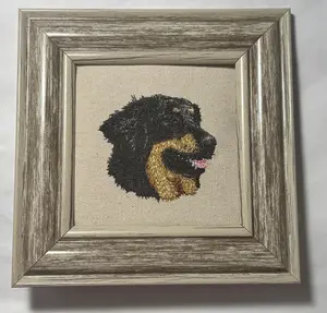 Hovawart Black and Tan Dog Embroidery on Canvas Fabric Framed! Unique Canine Charm Tabletop Decor for Home or Office! Other Designs and Breeds Available!