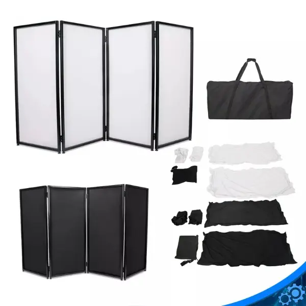 Portable Foldable Steel DJ Stage Facade Booth, 44x19.5" Black & White Lycra Scrim Panels Frame, 14 lb w/ Travel Bag Case, Camera & Electronics Accessories, Metal