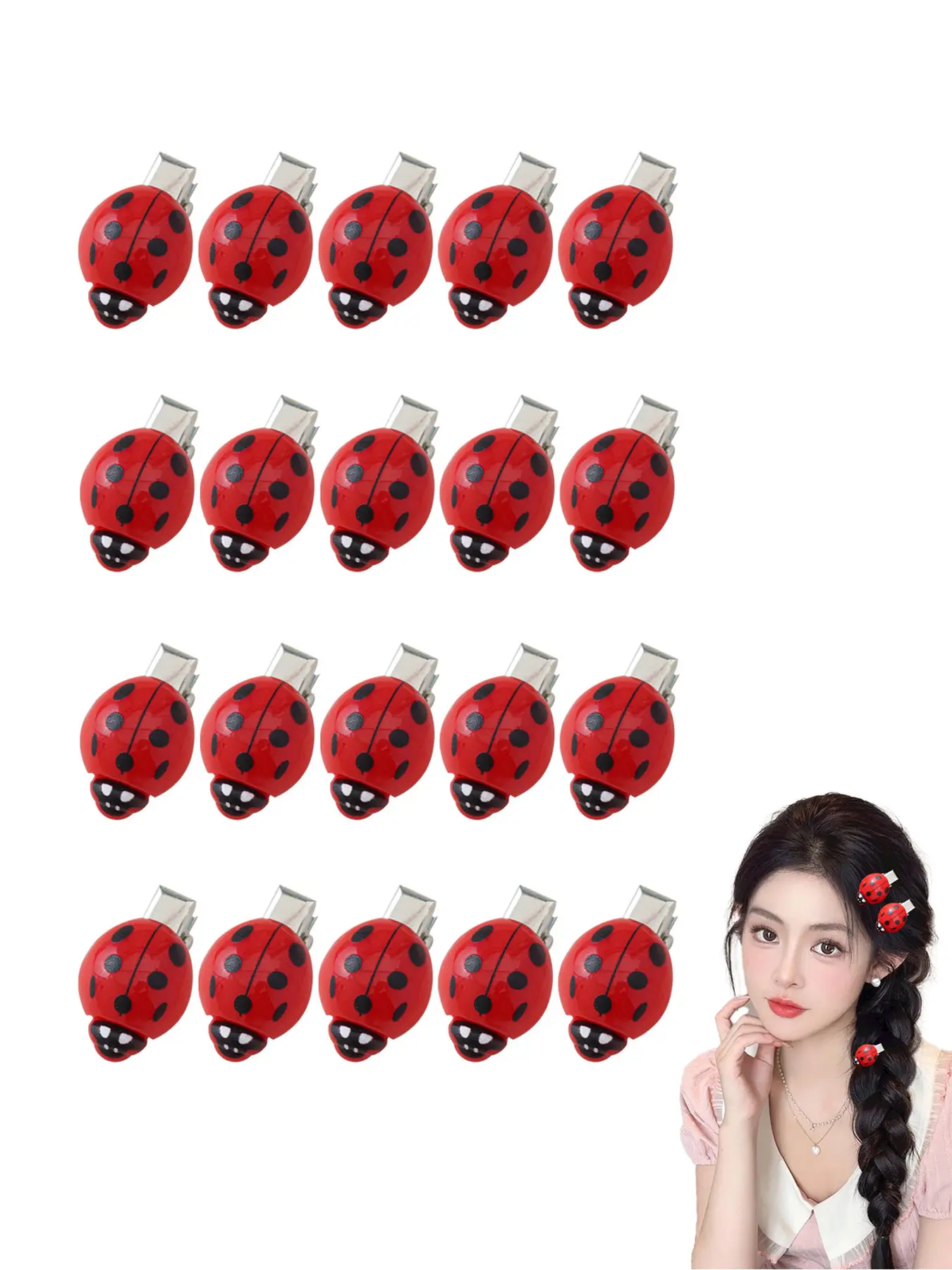20-piece set of ladybug-shaped mini hairpins, cute and sweet hair accessories for women, perfect for trimming bangs and broken hair, insect-themed hair accessories for insect lovers, Hair Clip Set, Super Cute Clips, Fun Hair Clips