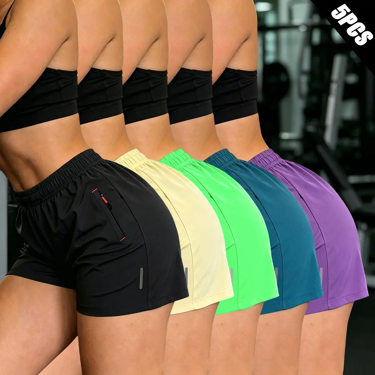 5 Pack Women's Active Shorts, Loose-Fitting Quick-Dry Running Shorts with Drawstring Waistband and Zipper Pockets for Gym & Yoga, Universal, 5Pcs, Women's Clothes, Clothes For Women