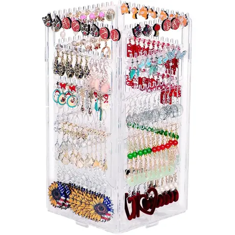 360 Rotating Earring Holder Organizer Stand,5 Tiers Acrylic Jewelry Organizers and Storage,Stud Earring Organizers and Storage,228 Holes and 232 Grooves for Earrings Necklaces chain bracelet