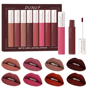 DUNUF 8pcs Matte Waterproof Long-Lasting Lipstick & Lipgloss, Matte Lip Tint Set, Sweatproof Non-Stick Cup Easy Color High-End Women's Makeup Cosmetics