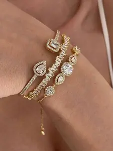 3-Piece Open Bangle Set, 18k Copper with Artificial Zircon, Elegant Jewelry for Women, Trendy Accessory for Girls, Stackable Bracelets, Stacked Design Bracelets
