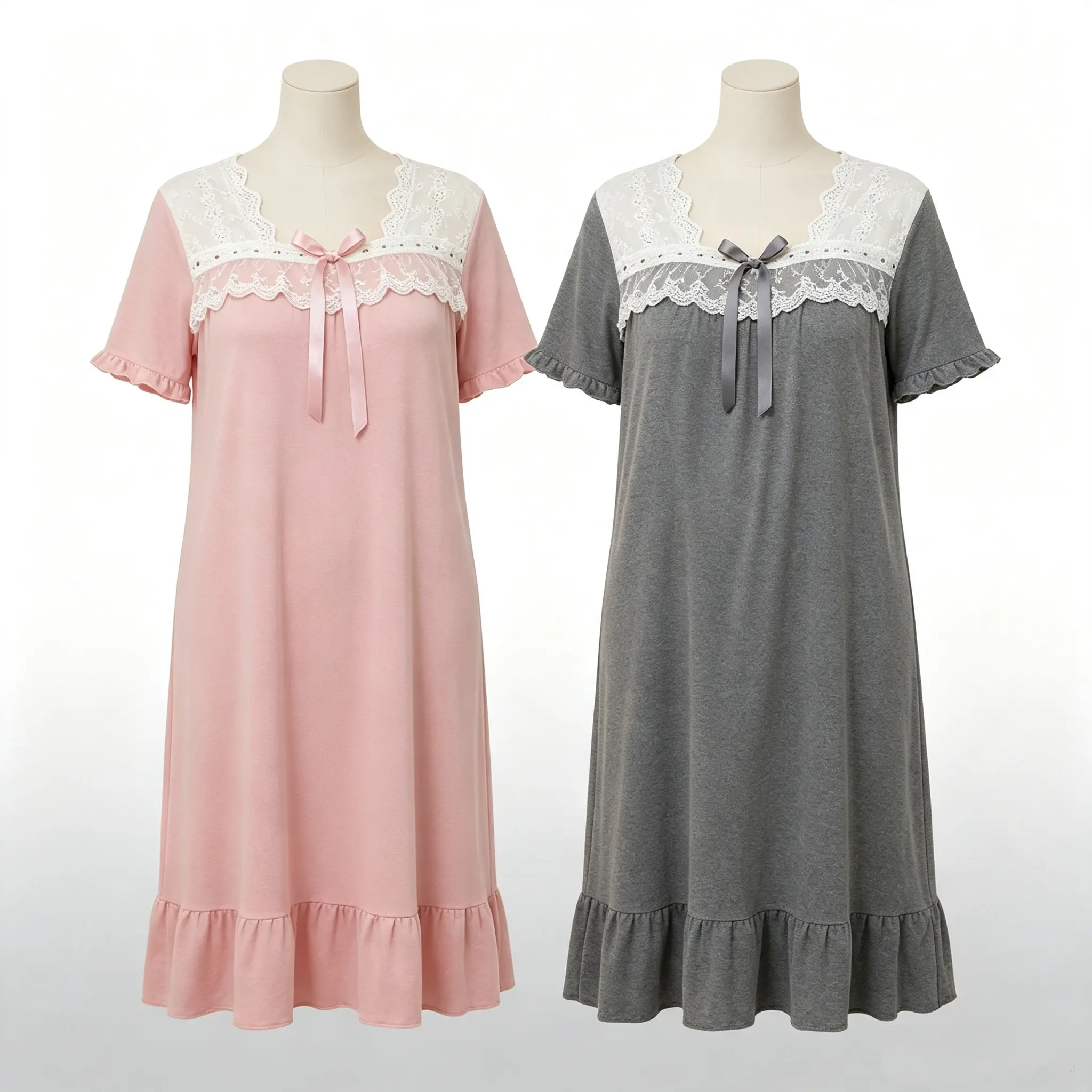 Women's Plus Size Soft Milk Silk Nightgown - Square Neck, Short-Sleeve, Lace Ruffle, Loose-Fit, Cute Long Sleep Dress for Ladies' Loungewear, Shortsleeve