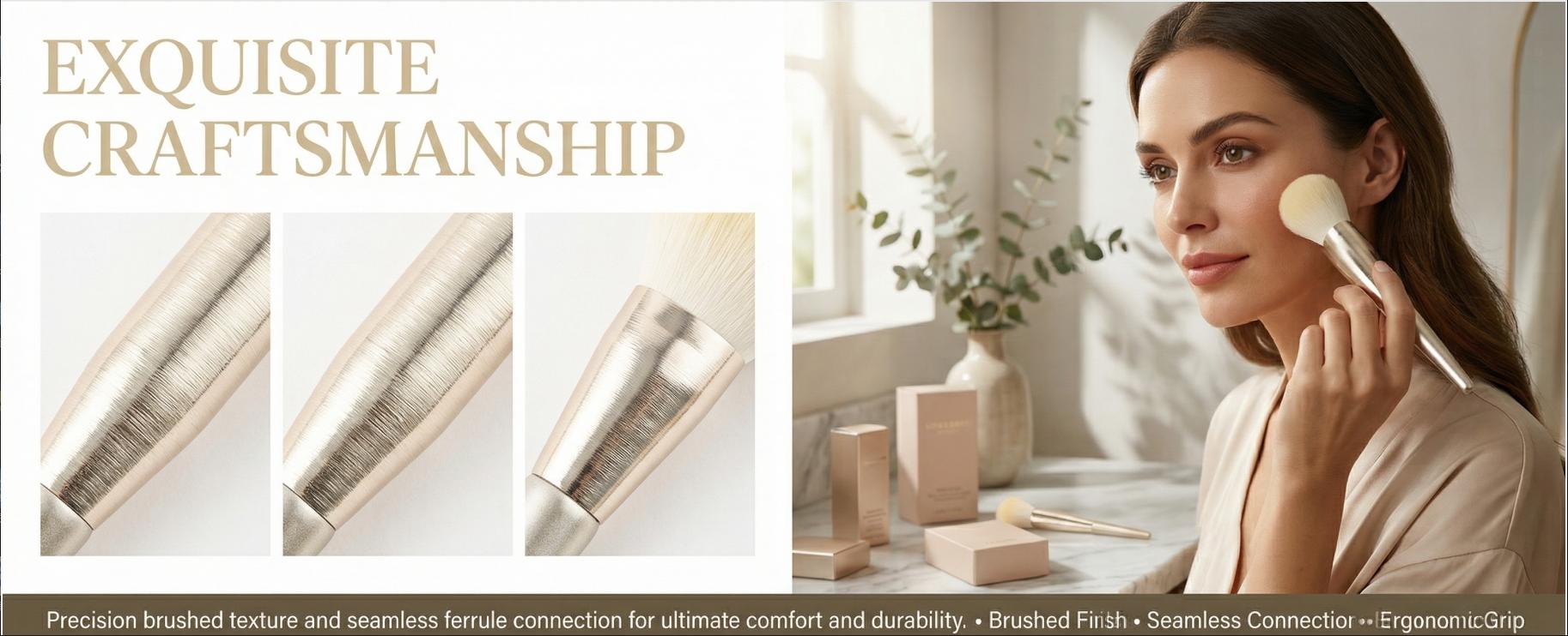 Champagne Gold Large Powder Brush – Ultra Soft Synthetic Fibers for Gentle Application & Precision Control – Perfect for Blending Liquid, Cream & Powder – Luxurious Makeup Tool makeup brushes set