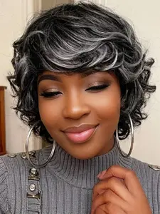 Short 10 Inch Ombre Wave Pixie Cut Wig, Full Machine Made Human Hair, Natural Looking Wigs, Easy Wear and Go Style