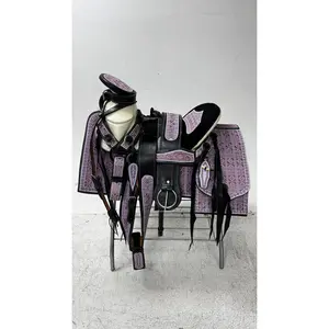 Charro Saddle – Black & Lilac Bordada “Reina Morada” (15.5”)
