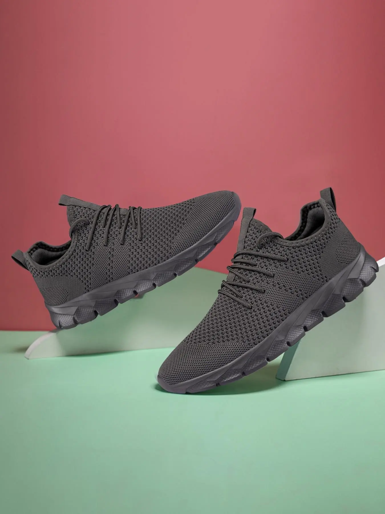 Men's Breathable Mesh Knit Running Shoes, Casual Sporty Stretch Fit Lace Up Low Top Sneakers, Fashionable Sports Shoes for Daily Wear, Closed, Knitted Running Shoes, Workout Sneakers, Athletic Running Shoes, Running Sports Footwear
