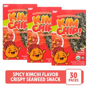 KIMCHIP (30-Pack) Spicy Kimchi Roasted Seaweed Snack - low Calories, Vegan, Organic, Gluten-Free