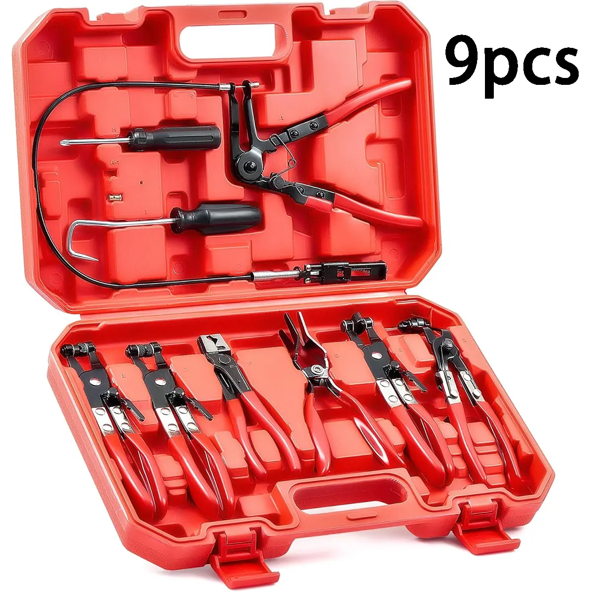 9PCS Universal Spring Clamp Tool Kit, Long Reach HoseClamp Tool Remover for Water Hose and AutomotiveCoolant Radiator Heater with Flexible Wire Long ReachHose Clamp and Flat Band Pliers, tool kit set filter calip,mechanic tools and gadgets Hardware Home t
