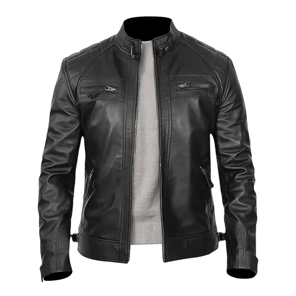 Men's Black Leather Jacket Genuine Lambskin Leather Biker Jacket, Vintage Motorcycle Jackets by Hide Crafts Casual Classic