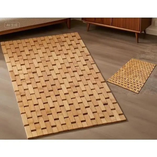Foldable Wooden Bath Mat - Natural Bamboo Floor Mat for Spa - [24 x 16 x 0.4 Inches] Non-Slip Tub Step - Water Absorbent Bathroom Accessories - Eco-Friendly Sauna Mat