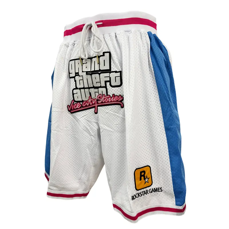 New Summer Edition Men Basketball shorts GTA VICE CITY STORIES  Four pockets Cheap and High Quality Sewing embroidery covered court  breathable Beach Pants Outdoor sports shorts Big Size Training shorts White Black Accepting mixed wholesale and retail