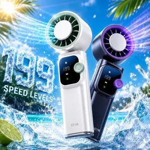 2026 portable turbo fan powered by a 4000 mAh battery, up to 12 hours of runtime, 199 levels of stepless speed adjustment with digital display, 5-in-1 portable/neck-hanging/desktop fan suitable for travel, dorms, and office use. summervibes TikTok Shop ou