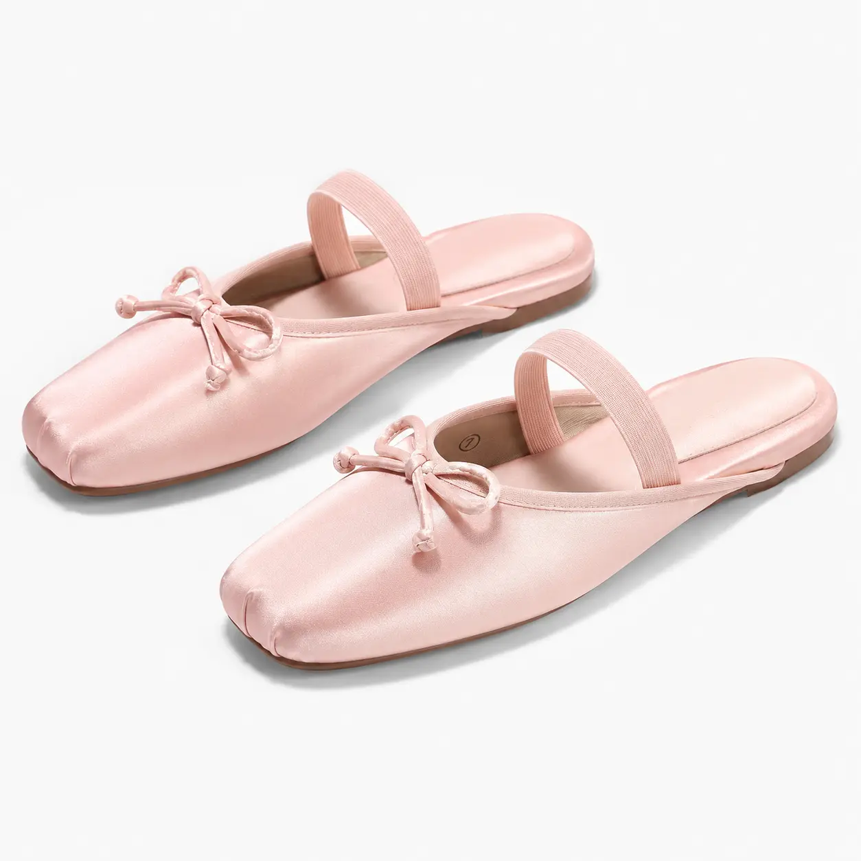 Coutgo Women's Faux Leather Lightweight Ballet Flats - Square Toe Bow Mules, Slip-On Slides for Business Office Wear, Womens, Footwear, Rubber, Fabric, Ankle, Basic, Plain, Shoes