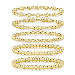 Bracelet for Women Waterproof, Plated Beaded Strand Bead Ball Bracelet stack Adjustable Jewelry Set for Gifts