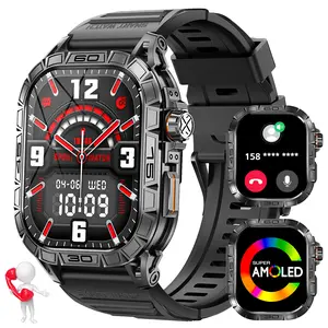 1.96" AMOLED Always On Display Smart Watch for Men (Answer/Dial Call), Outdoor Smartwatch with 100+ Sports Modes Compass Pedometer Digital Watch Wearable Device