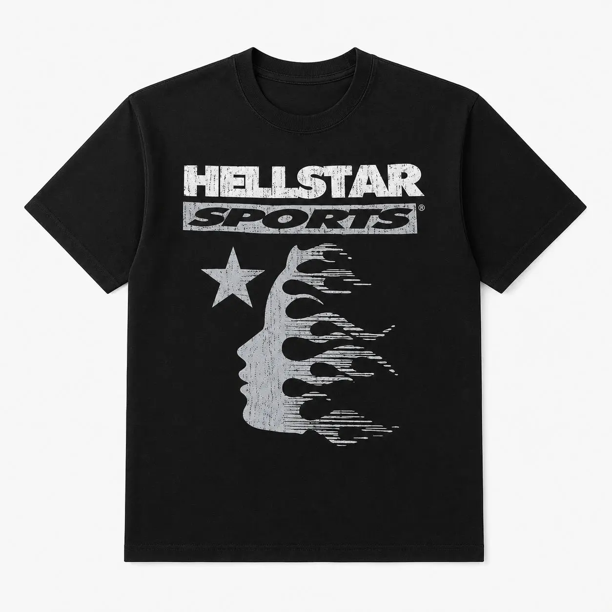 100% Cotton Distressed Star Face Graphic T-Shirt, Unisex Vintage Sports Streetwear Tee, Retro Short Sleeve Top for Daily Wear, Concerts and Casual Outfits backtoschool Menswear Black backtoschool