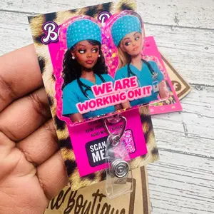 Working on it Besties Glitter Badge Reel Funny Nurse ID Holder