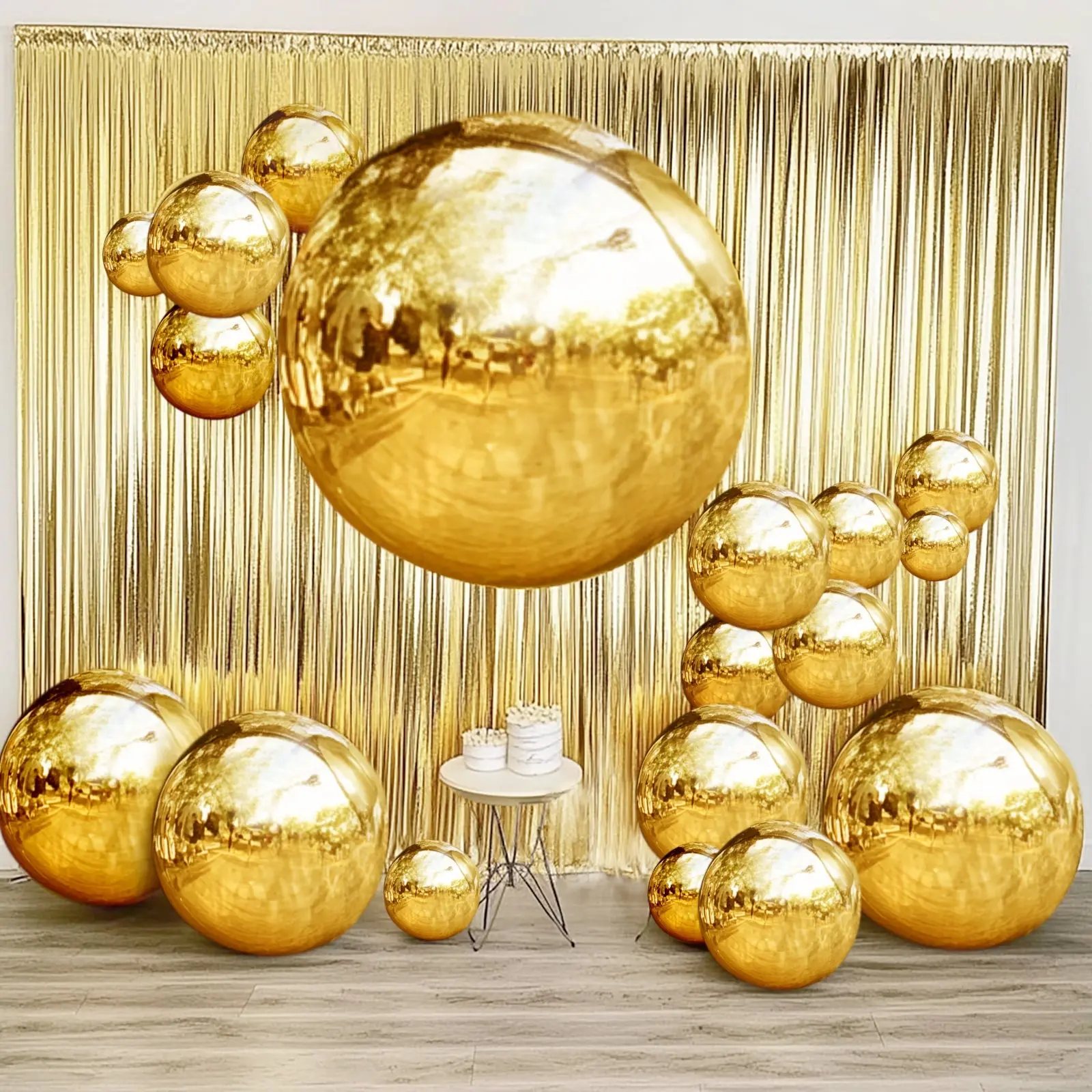 43 inch Reusable Foil Metallic Gold Sphere Orbz Balloons, 2-Pack Helium Ready Party Supplies for Balloon Decor, Birthday Decor, Sphere Shape